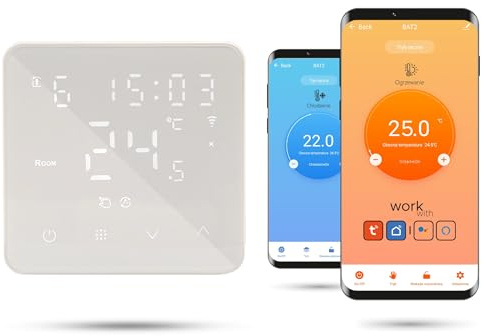 Automat-on Zigbee Thermostat Fussbodenheizung | BAT2 mit Batteriebetriebener | Steuerung Wandthermostat Fußbodenheizung mit Tuya, SmartLife & Alexa, Google Home (Weiss) *ZigBee-Gateway erforderlich*