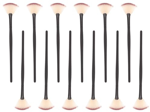 Brocha Facial en Forma de Abanico para Mascarillas 12 Piezas | Madera y Fibra Negra, Reutilizable Secado Fácil, Aplicación Uniforme para Casa y Salón