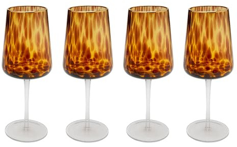 Kare Design Weinglas Caramel, Gläser-Set, 4-teilig, Braun, 509ml, Kelch mit Goldrand und geflecktem Muster, Modernes Weinglas