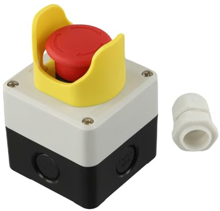 E-Stop-Druckknopf-Schalterstation, roter Pilzkopf mit selbstsicherndem IP65 für AC220 V 10 A Anwendungen, ABS-Metall für Industrieanlagen, Brandschutz, petrochemische Stromversorgungssysteme, 1 Stück