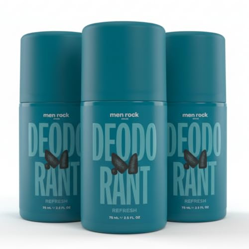 Men Rock Green Tea & Lime Antiperspirant Roll-On Deodorant Set of 3 – Long-Lasting Sweat & Odor Protection, Hydrating & Refreshing Formula for Men, 3 × 75ml