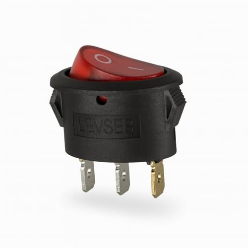 Wippschalter ON/OFF 3-polig oval mit roter LED – 6A 250V~ – Snap-In Kippschalter schwarz/rot, 4,8 mm Anschlüsse, für Elektronik, Industrie & DIY