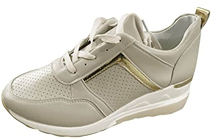 Sneaker dam läder eleganta, sneakers dam kilklack platå sportskor andas promenadskor, slitstarka fritidsskor, mjuka bekväma sommarskor, trendiga vandringsskor, lätta utomhusskor, Beige, 41 EU