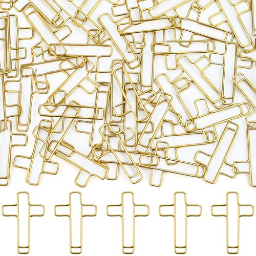 luckaide Büroklammern, 50 Stück Büroklammern Gold Kreuz Motiv Klammern Metall Groß Paper Clips Kreuzform Briefklammern Macaron-Farben Papierklammern Christentum Büro Schule Kreuzklammern
