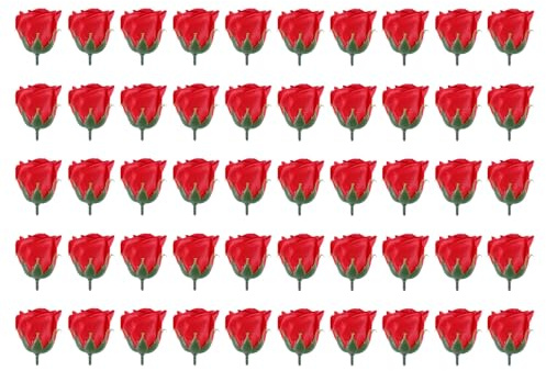 Veemoon 50 Pezzi Rosa Rossi Decorativi Artificiali Profumati per Decorazioni Casa e Festa di San e Realistico