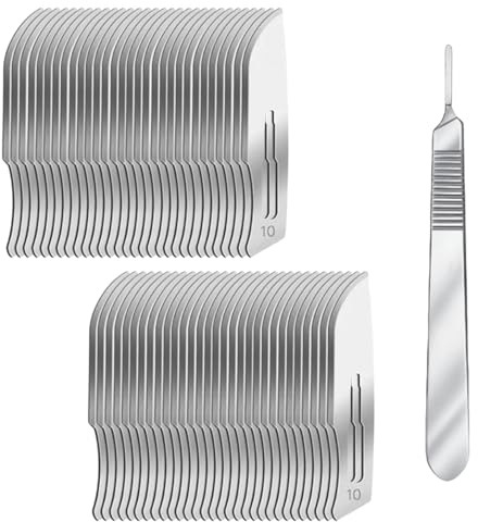 Skalpellklingen Nr. 10, Skalpellhalter Nr. 3, 100 Sterile Ersatzklingen Einzeln Steril Verpackt mit Skalpell-Griff, Skalpell Fusspflege, Sterile Einweg-Skalpell-Klingen, Skalpell-Halter Scalpel Blades