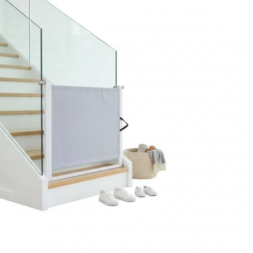 Mucola Türschutzgitter Treppenschutzgitter Rollo ausziehbar bis 120 cm Grau | für Baby, Hund und Katze, 80 cm hoch, PVC-Netz mit Metallrahmen, platzsparend einrollbar, inkl. Wandhalterungen, Türen