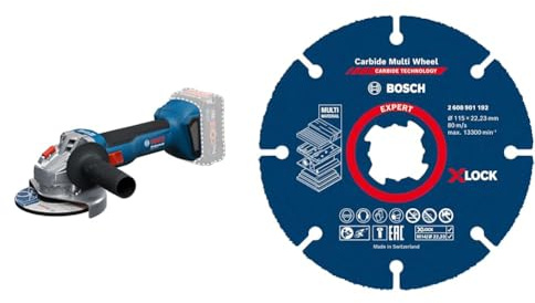Profi System 18V von Bosch : Akku-Winkelschleifer GWS 18V-8 (Ø 115mm) + Bosch Accessories 1x Expert Carbide Multi Wheel X-LOCK Trennscheiben (für Hartholz, Ø 115 mm, Zubehör Kleiner Winkelschleifer)