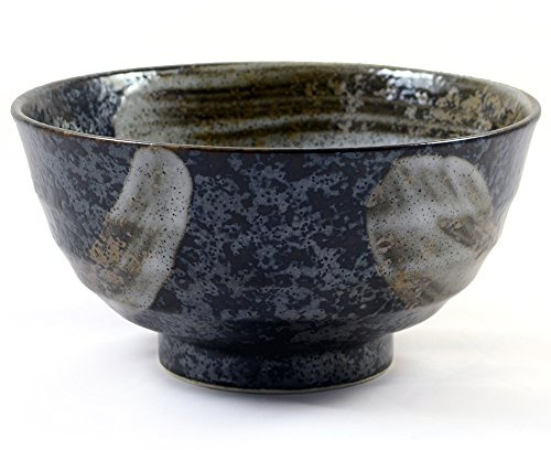 Noodle In Ceramica Giapponese, Sushi & Zuppiera In Gres Screziato Nero E Argento Satinato - 17 Centimetri