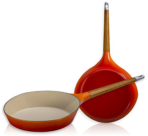 LE CREUSET Raymond Loewy Flame - Padella smaltata in ghisa, 35 cm, con manico in legno