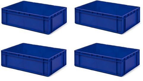 1a-TopStore 4 Stk. Transport-Stapelkasten TK617-0, blau, 600x400x175 mm (LxBxH), aus PP, Volumen: 33 Liter, Traglast: 45 kg, lebensmittelecht, made in Germany, Industriequalität