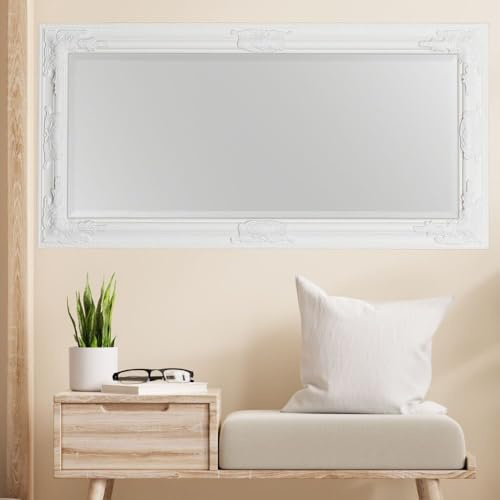 Eleganter Wandspiegel BESSA pur weiß 120x60cm barock Design Spiegel pompös Holzrahmen