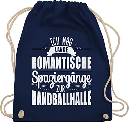 Turnbeutel Rucksack - Handball EM 2026 Trikot Ersatz - Ich mag lange romantische Spaziergänge zur Handballhalle - Unisize - Navy Blau - handballbeutel handballer stoffrucksack beutel hanball