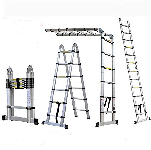 3,8M Aluleiter Teleskopleiter Klappleiter Anlegeleiter Schiebeleiter Mehrzweck-Leiter Teleskop-Design Ausziehbare Tragbar Klappbar Leiter EN131 150 kg Belastbarkeit (1,9+1,9M)