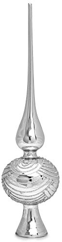 SIKORA SP6 Highlights Christbaumspitze aus Glas mit Glitzer Verzierung 2 Größen, Farbe:Silber, Größe:H ca. 33 cm (für Bäume von ca. 170 bis 240 cm)