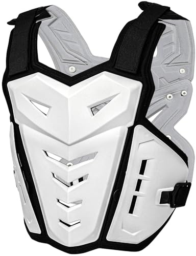 Motorcycle Armor Body Guard Vest, Dirtbike Riding Off-Road Racing Cycling Skiing Motocross Adult Kids Chest Body Protector Shirt Jackets for Street Bike Racing, Mens Back Protection - White