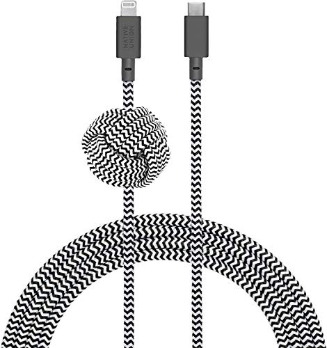 Native Union Cable Night - Cable USB-C a Lightning Reforzado y Ultrarresistente de 3 m [Certificado MFi] con Lastre de Nudo Compatible con iPhone 14, iPhone 13 y anteriores (Zebra)