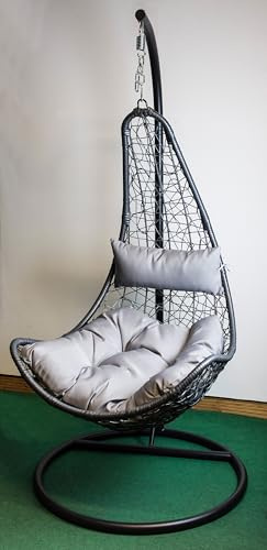 AVANTI TRENDSTORE - Gabiano - Sedia sospesa in acciaio verniciato a polvere con cuscini in poliestere di colore grigio Dimensioni LA 105x195 cm