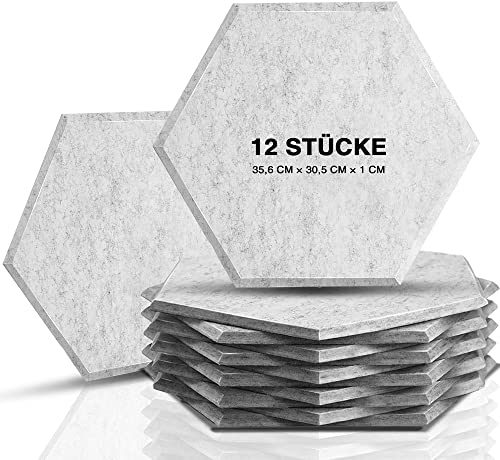 Hexagon Akustikplatten, Sonic Acoustics 12 Stücke Akustikpaneele Akustikplatten mit hoher Dichte für Wand Decken Holz & Tür - Akustikpanel Schallschutzplatten, 35,6 x 30,5 x 1cm