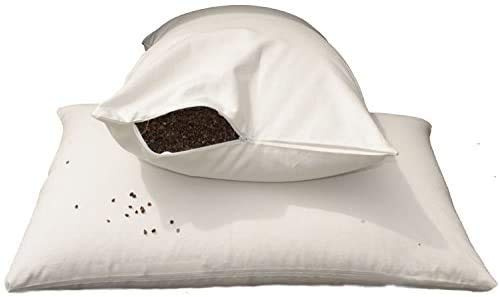 Sleep&Snuggle 100% Organic Buckwheat Husk Pillow - T300 Egyptian Cotton Cover Relief For Stress, Neck Pain, Headaches - Standard Size (1 Pillow)