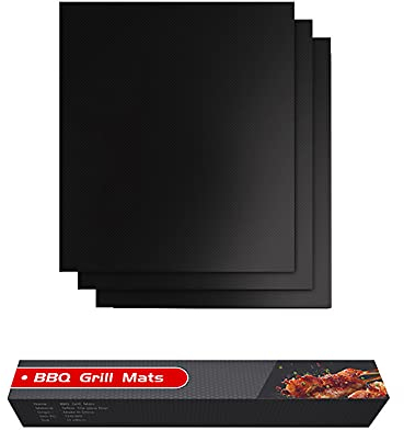 Tiardey 3 pièces Tapis de Barbecue Noir, 40x33CM (15.7x13 '') Tapis de Cuisson antiadhésif en téflon pour Barbecue Tapis de Barbecue Robustes Feuilles de Cuisson réutilisables
