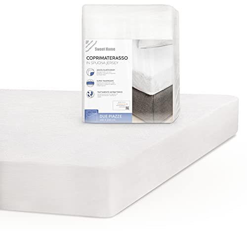 Sweet Home - Couvre et Protège-Matelas 2 Places en Jersey et Coton, Antibactérien et Antitranspirant, Surmatelas Idéal pour Linge de Lit et Oreillers, Protege Matelas 180x200 cm avec Angles Élastiques