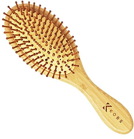 Kobe Bamboo ECO Cushion Paddle Brush - Sustainable Hair Brush With 9 Rows of Bamboo Pins - Smoothing Bamboo Brush for Blow Dry, Detangling & Straightening - For Long & Short Hair - Use Wet & Dry