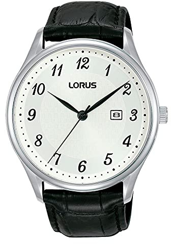 Lorus Men's Analogue Quartz Watch with Leather Strap RH913PX9, Silver, Strap.