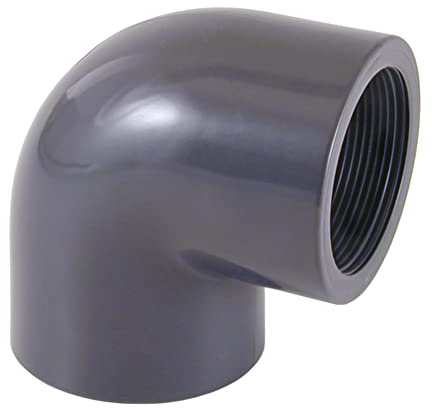 PVC Winkel 90 Grad, D 50 mm auf 1 1/2 Zoll IG, PN10, ohne Weichmacherzusatz