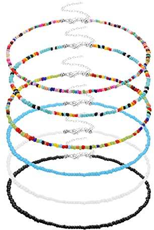 Yolev 6 Stück Perlenkette Bunte Boho Strand Perlen Halsketten Armbänder für Damen Mädchen Schmuck（Farbe 1）