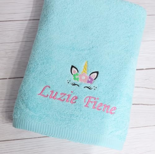 Generisch ★ Handtuch mit Namen und Motiv Bestickt ★ Duchtuch ★ Geschenk ★ Badetuch ★ 500 g/m2 ★ (50 x 100 cm, Aquablau)