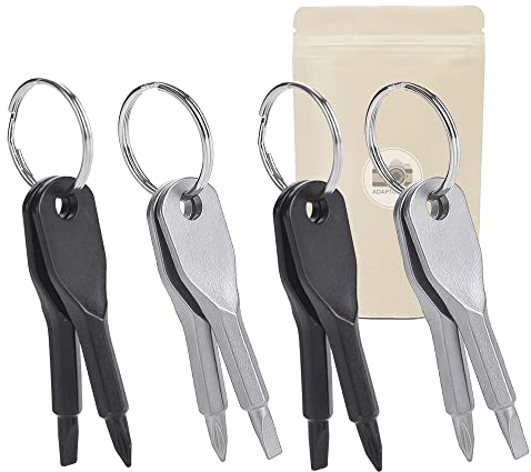 4x Chiave cacciavite piatto + a croce - Strumento tascabile - 100% in metallo anodizzato - 2 set neri e 2 argentati- Adaptout marca francese