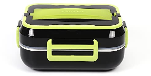 EMtronics Electric Heated Lunch Box 1.5L 12V or 220v for Home or Travelling Car/Lorry Use with Spoon and Fork - Green