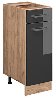 Vicco Küchenunterschrank R-Line, Anthrazit Hochglanz, 30 cm | 1 Schublade · Ohne Arbeitsplatte · Höhenverstellbare Füße · 1 Tür · ✓ Frei kombinierbar