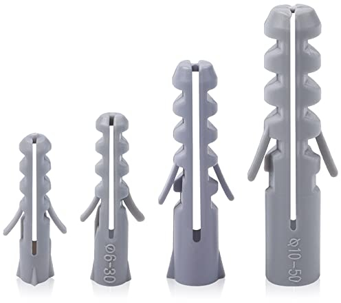 140Pcs Wall Plugs Set, Leryati Gray Plastic Column Expansion Pipe, 5 6 8 10MM Wallplugs Fastener Kits, 4 sizes Heavy Duty Expansion Nylon Plug for Plasterboard Walls, Hollow Walls and Dry Walls