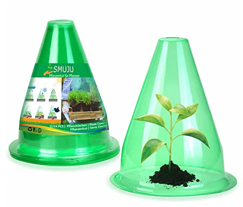 12 Pack Garden Bells Multifunctional Plant Bells, Clear Bells for Plant Protection against Birds, Slugs, Frost, Frost, 7.8 x 9.4 inch(D*H), Green