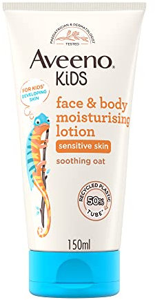 Aveeno Kids Face & Body Moisturising Lotion (1 x 150ml), Non-Greasy and Fragrance-Free Moisturiser Enriched with Soothing Oat, Face and Body Lotion for Kids' Sensitive and Developing Skin