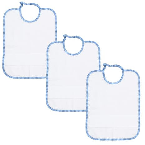 Filet - Set med 3 dagis haklappar med elastisk vit svamp med Aida kanfas för brodering, blå trådfärgad tavla kant