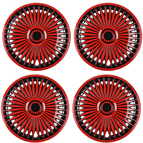 COYOUCO Radkappen Radkappen - (4er-Set) Radkappen Felgenabdeckung - Autozubehör Radkappe für Standard-Stahlfelgen,Rot,15 inch