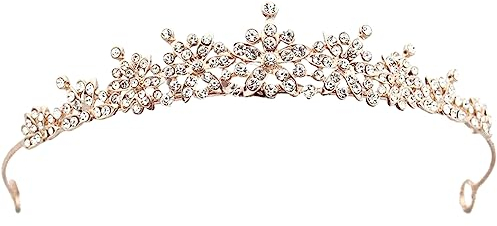Hochzeit Braut Kristall Tiara, Mit Inlay Kristallblume Braut Hochzeit Diadem,Vintage Hochzeit Kopfbedeckungen Bräute Stirnbänder Hochzeit Haarschmuck (Roségold)