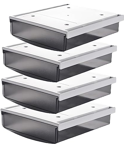 TUKA-i-AKUT 4X 1,7L Tiroirs Sous Bureau, 21x18x5,4cm Autocollant Boîte à Tiroirs Cachée, Organisateur Boîte Rangement pour Bureau/Meuble/Bibliothèque/Armoire de Cuisine, 4 Unités Givré Noir TKD8608