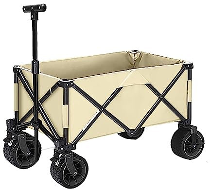 SLDAGe Chariot Pliable Enfant avec Frein de Roue Avant Amovible, Chariot de Transport de Jardin, Chariot de Plage avec Poignée réglable, Roues à 360°, Chariot à roulettes Transport pour Camping Beige