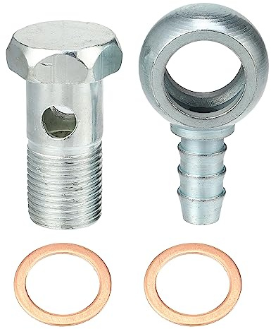 A ABSOPRO Hohlschrauben Und Beschläge 2 Stück Für Motorrad M18x1,5 18mm | Farbe: Silber/Kupfer, Passend Für Bremssystem & Motor, Inhalt: 1x Banjo-Adapter, 1x Schraube, 2x Unterlegscheiben