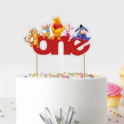 Seyal® Winie the Pooh First Birthday Cake Topper – Adorable Classic Pooh Bear Party Decoration for Perfect Keepsake for Milestone Celebration, Durable Cardstock Banner Accent