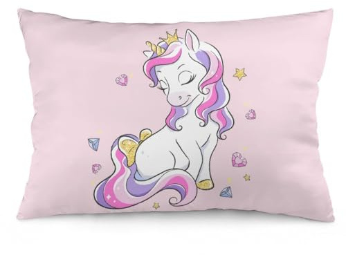 NIBABAEU Kissenbezug, handgezeichnet, kindliches Einhorn-Design, dekorativer Kissenbezug, 40 x 60 cm, weiches Polyester, quadratisch, 1 Stück