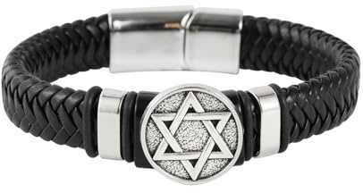 Eigso Bracciale in pelle PU per uomo donna ciondolo classico Stella di Davide per uomo donna