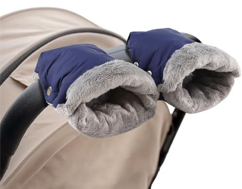 Manguito de mano para cochecito, resistente al viento, anticongelante, calentador de manos, guantes cálidos para cochecito de bebé (azul marino)