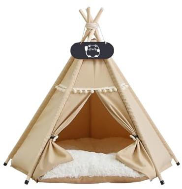 LINCYS Hunde Tipi,Hundezelt,Tipi-Zelt für Haustiere, waschbares Haustier-Welpenzelt für den Innen-, Bettzelt mit doppelseitigem Kissen,D,L
