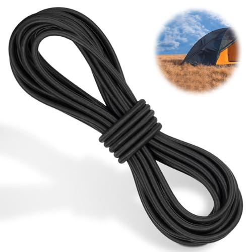 Akicderu Gummiseil, 8mm 20m Expanderseil, Vielseitige Gummikordel, Stark elastisches Gummischnur, Gummiband, Planenseil, Spannseil für DIY, Schwarz