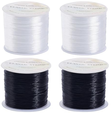 SUNNYCLUE 240 m 4 colori 0.8 mm Cordone Elastico per Perline Cordoncino Elasticizzato per Perline Filo per Perline Nero Bianco Spandex Cordoncini per Bracciale In Cristallo per Creazione di Gioielli F
